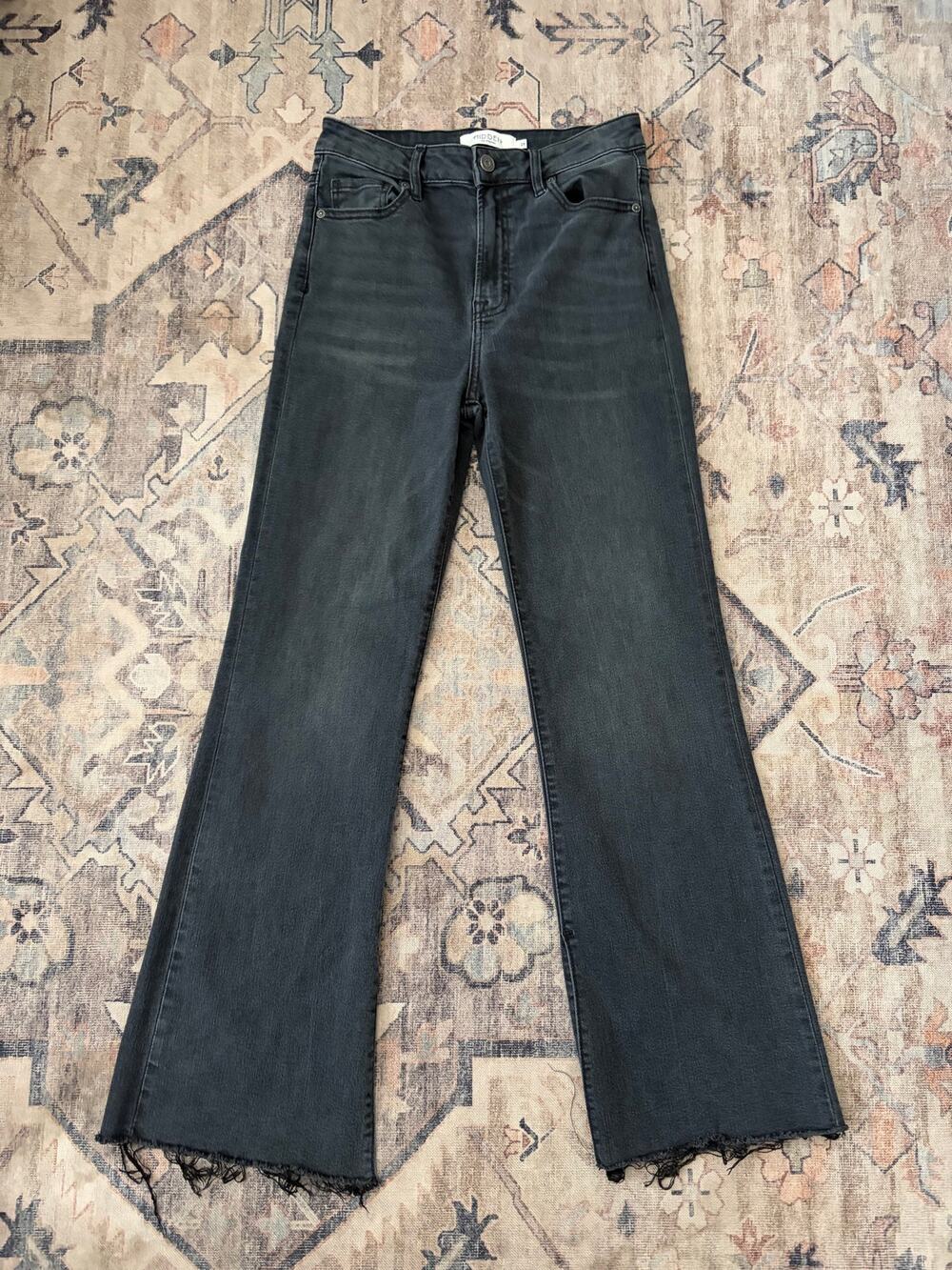 Hidden Ryan High Rise Bootcut Jeans Womens 28 Charcoal Side Slit Raw Hem